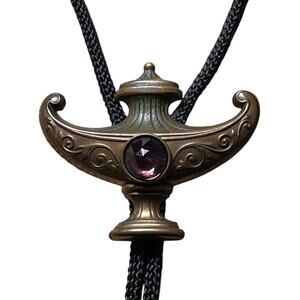 Genie Lamp Bolo Tie Magic Lamp Aladdin Style Brass Tone Cord Fantasy Western